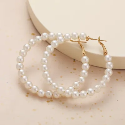 Simple Stylish Pearl Hoop Earrings